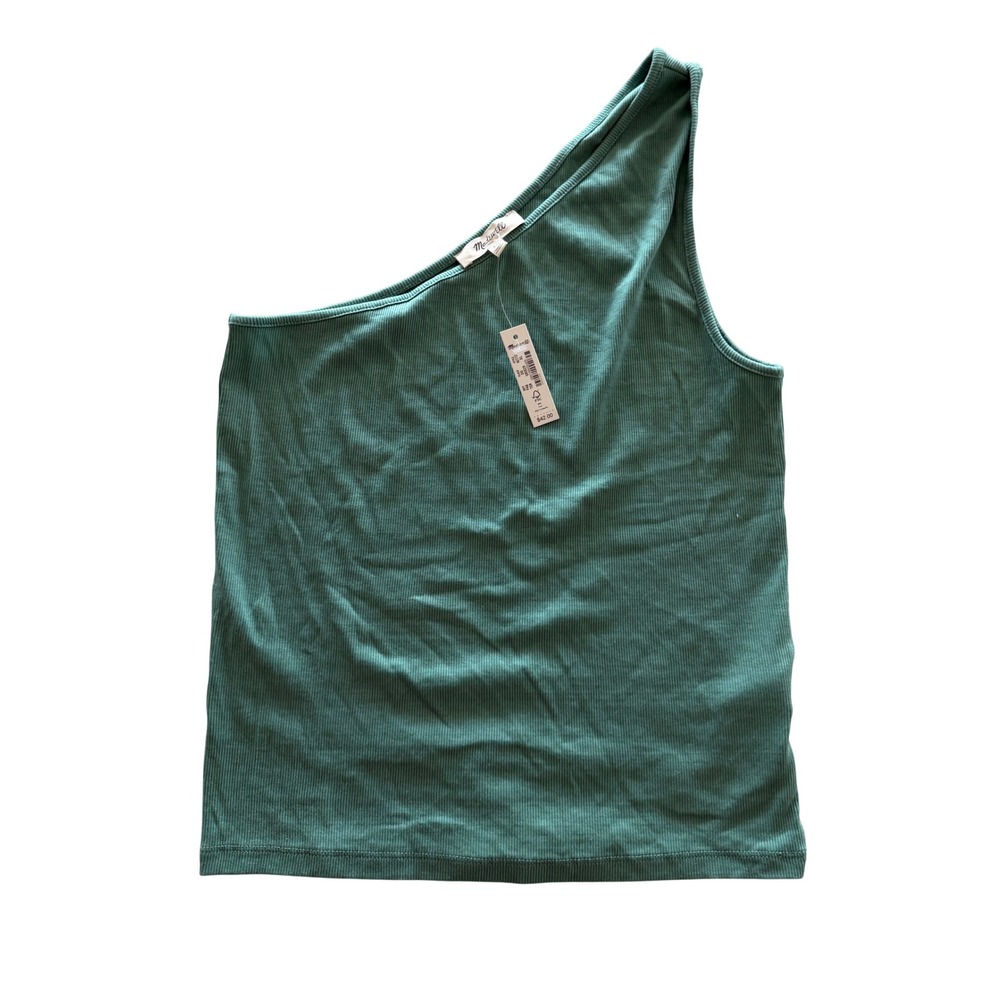 Madewell One Shoulder Ribbed Tank Top Deep Sea Green XL